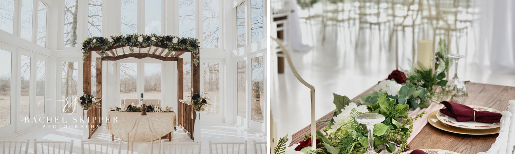 wedding arch and wedding reception table 