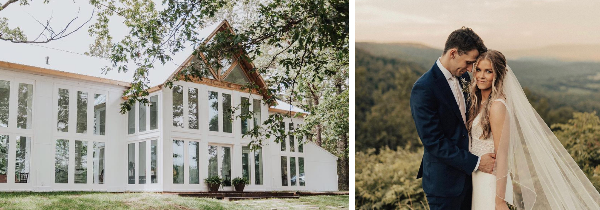 Wedding venue and bride and groom 